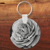 Porte-clés avec nom de rose de jardin noir et blan (Recto)