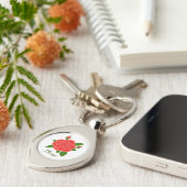 Porte-clés avec rose rouge et boutons et texte (Côté )