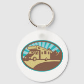 Porte-clés Aventure de camping-car rétro montagne Soleil vint (Recto)