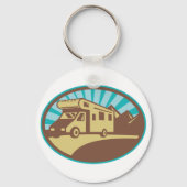 Porte-clés Aventure de camping-car rétro montagne Soleil vint (Verso)