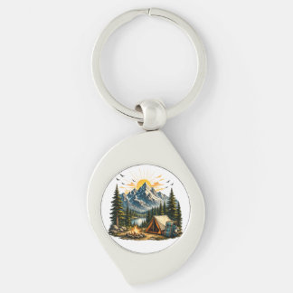 Porte-clés Aventure de camping en montagne Coucher de soleil
