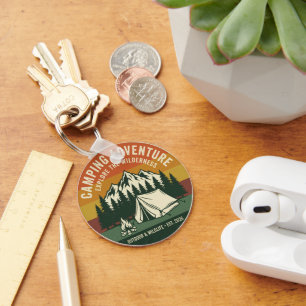 Porte-clés Aventure de camping vintage Randonnée montagne rét