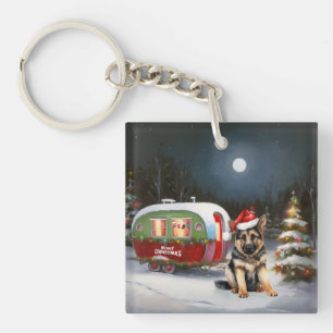 Porte-clés Aventure de Noël en caravane de berger allemand en