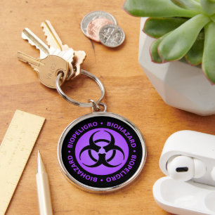 Porte-clés Avertissement de risque biologique pourpre