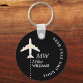 Porte-clés Avion blanc sur porte - clé noir avec nom (Recto)