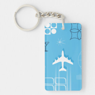 Porte-clés Avion de ligne bleu rétro milieu de siècle
