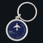 Porte-clés avion sur le porte - clé bleu avec nom<br><div class="desc">Avion graphique sur (couleur personnalisée) bleu_porte - clé,  personnalisé avec nom et texte...  spécial pour un pilote,  des professionnels de l'aéroport ou des agences de voyage.</div>