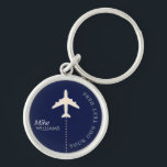 Porte-clés avion sur le porte - clé bleu avec nom<br><div class="desc">Avion graphique sur (couleur personnalisée) bleu_porte - clé,  personnalisé avec nom et texte...  spécial pour un pilote,  des professionnels de l'aéroport ou des agences de voyage.</div>
