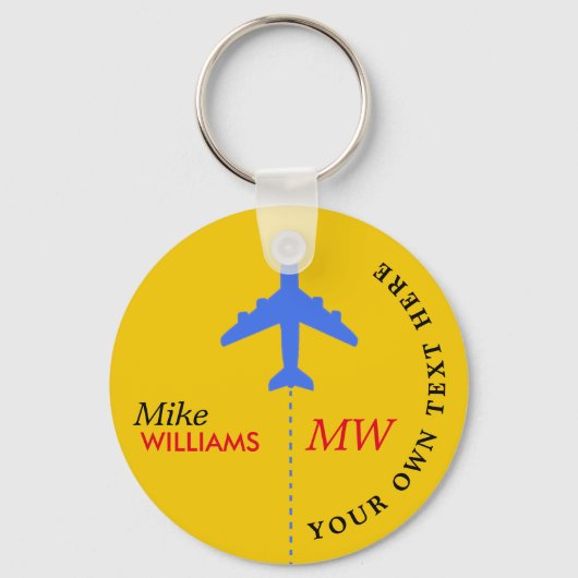 Porte-clés avion sur porte - clé jaune avec nom (Recto)