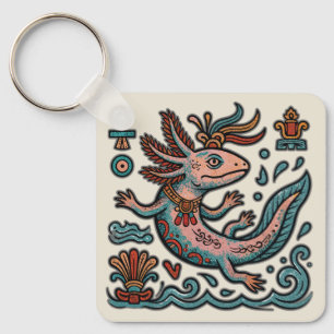 Porte-clés Axolotl aztèque Xolotl pierre érodée art tribal bo