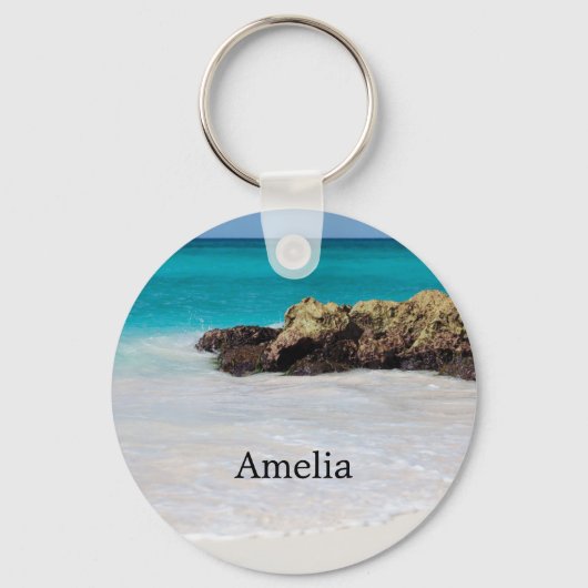 Porte-clés Azure Ocean Sandy Beach Photo (Verso)