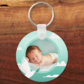 Porte-clés Baby Boy Baptism Dove Clouds Photo Frame (Recto)