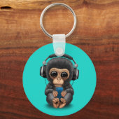 Porte-clés Baby Chimp avec casque et téléphone portable (Recto)