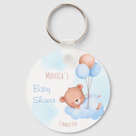Porte-clés Baby shower d'aquarelle d'ours bleu pastel (Recto)