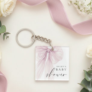 Porte-clés Baby Shower Élégant Ruban Rose