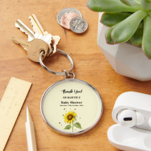 Porte-clés Baby Shower Fleur de Tournesol & Papillons Aquarel