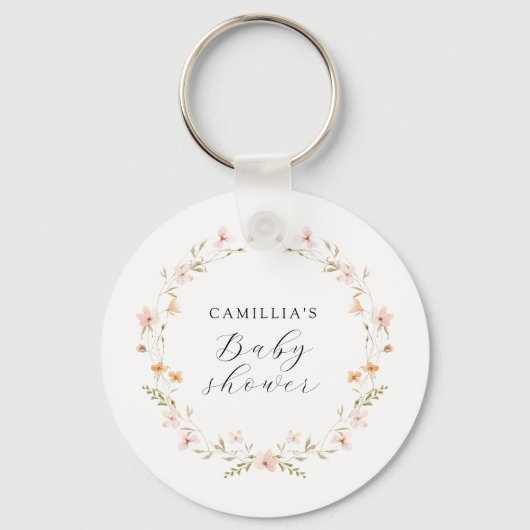 Porte-clés Baby shower Floral fleur sauvage Boho (Recto)