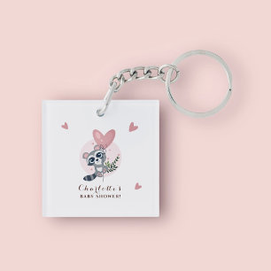 Porte-clés Baby shower Raccoon rose mignon minimaliste