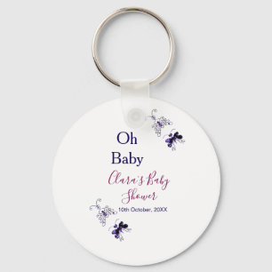 Porte-clés Baby shower rose papillon violet oh bébé moderne