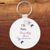 Porte-clés Baby shower rose papillon violet oh bébé moderne (Recto)