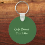 Porte-clés Baby shower vert forêt pastel nom simpleminimal (Verso)
