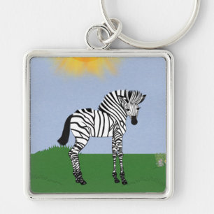 Porte-clés Baby Zebra in Field Cartoon Art
