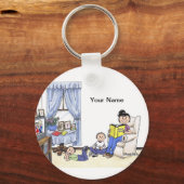 Porte-clés Babysitter, 2 Garçons Ornement céramique (Recto)