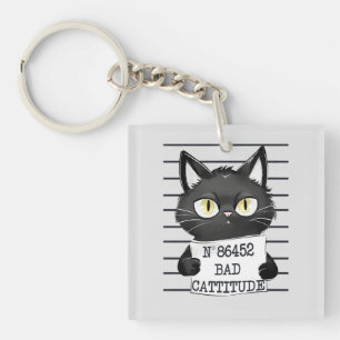 Porte-clés Bad Cattitude - Mugshot de chat noir