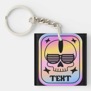 Porte-clés Badge de crâne de fête EDM avec texte personnalisé
