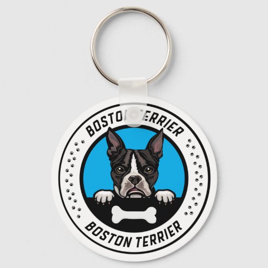 Porte-clés Badge d'illustration de Boston Terrier Peeking (Recto)