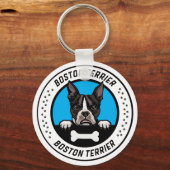 Porte-clés Badge d'illustration de Boston Terrier Peeking (Recto)