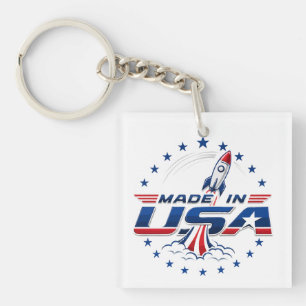 Porte-clés Badge patriotique de fusée rétro fabriquée aux Éta