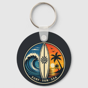 Porte-clés Badge Vintage Surf Soleil Mer – Planche de Surf Co