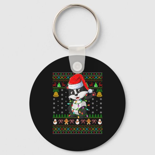Porte-clés Badger Christmas Lights Funny Santa Ugly Sweaters (Recto)