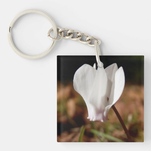Porte-clés Bague à clé acrylique cyclamen blanc (Devant)