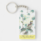 Porte-clés Bague à clé acrylique jaune chat noir (Devant)