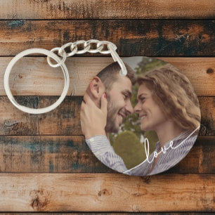 Porte-clés Bague à clé photo simple en couple de script