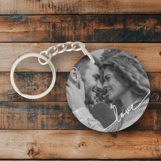 Porte-clés Bague à clé photo simple noir blanc Script Couple