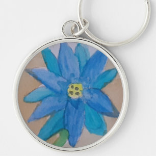 Porte-clés Bague à touches de fleurs bleues