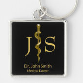 Porte-clés Bague d'Asclepius Classy Médicale Gold sur Noir (Devant)