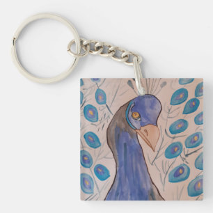 Porte-clés Bague de clé acrylique bleu Peacock