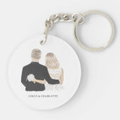 Porte-clés Bague de clé d'illustration de mariée et de pièce (Dos)