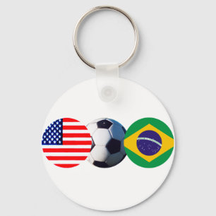Porte-clés Bal de Football Brésil & USA Drapeaux Le MUSÉE Zaz