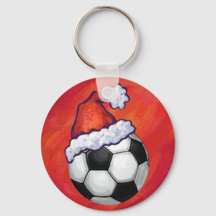 Porte-clés Bal de football de Santa Hat en rouge
