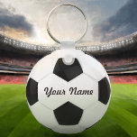 Porte-clés Bal de soccer Nom personnalisé<br><div class="desc">Entrez un nom. Un cadeau à tes amis. Art numérique avec le thème du football. Noir et blanc. Art par José Ricardo</div>
