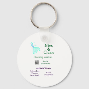 Porte-clés Balai nettoyant vert bleu gitter ajouter nom adres