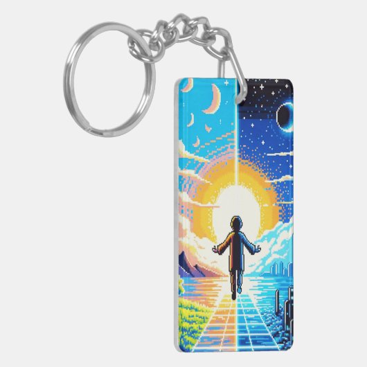 Porte-clés Balance des mondes - Futuriste Pixel Art Tech (Devant gauche)