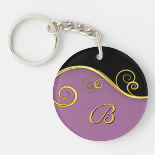 Porte-clés Balayage noir pourpre avec initial