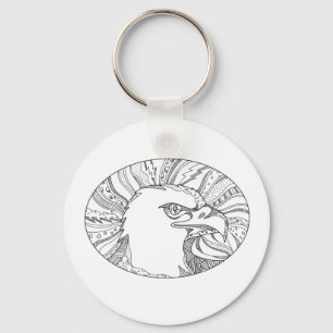 Porte-clés Bald Eagle Head Doodle Art