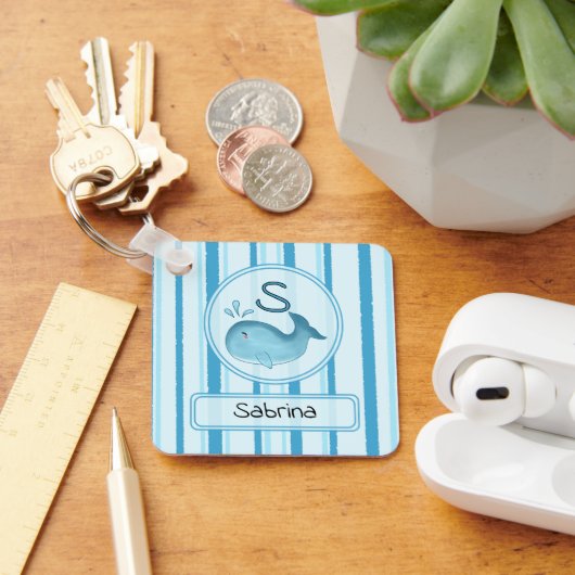 Porte-clés Baleine Bébé Mignon Rayures Bleues (Bureau)